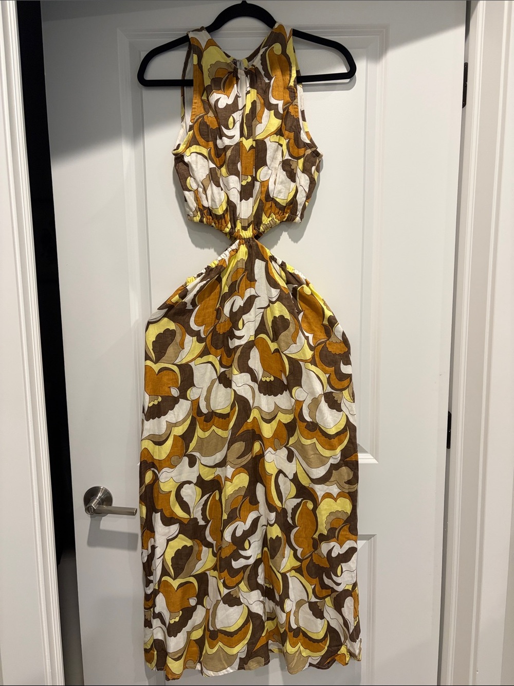 Faithfull the Brand Yellow, Brown & White Cutout Maxi Dress